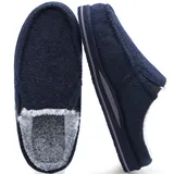 ONCAI Hausschuhe Herren Filz Komfort mitPlüsch Pantoffeln Orthopädische Arch Support Wärme Flauschig Slippers mit Memory Foam Indoor Outdoor Rutschfest Gummisohle Plüsch Blau Größe 47 - 47 EU