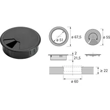 Hettich Kabeldf.60mm Ku.schwarz EL.-D.60mm