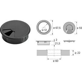 Hettich Kabeldf.60mm Ku.schwarz EL.-D.60mm