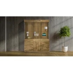 Vitrine HOME AFFAIRE "Laima", braun (eiche), B:140cm H:184cm T:38cm, Holz teilmassiv, Schränke, Breite 140 cm, teilmassiv, mit Glastüren