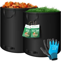 KESSER® Gartensack Set Laubsack Gartenabfallsack inkl. Handschuhe - Selbststehend 4 Griffe Stabil Robust & Faltbar - Laubsäcke Rasenschnitt Gartensäcke für Gartenabfälle Grünschnitt