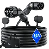Tera EV Ladekabel Typ 2: 3,6KW 16A 7 Meter 1-Phasen Mennekes IP55 Schnellladen für Elektroauto E-Auto EV/PHEV - Deutsche Bedienungsanleitung DC-16A-7 Schwarz