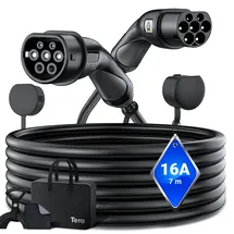 Tera EV Ladekabel Typ 2: 3,6KW 16A 7 Meter 1-Phasen Mennekes IP55 Schnellladen für Elektroauto E-Auto EV/PHEV - Deutsche Bedienungsanleitung DC-16A-7 Schwarz