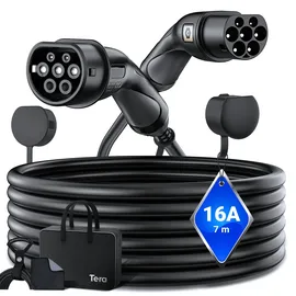 Tera EV Ladekabel Typ 2: 3,6KW 16A 7 Meter 1-Phasen Mennekes IP55 Schnellladen für Elektroauto E-Auto EV/PHEV - Deutsche Bedienungsanleitung DC-16A-7 Schwarz