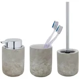 Schöner Wohnen Kollektion Bad-Accessoire Set Mod. Londa 3-teilig aus Keramik in Zementoptik mit Seifenspender Zahnputzbecher und WC-Garnitur Maße 38 x 11,5 cm Farbe Grau