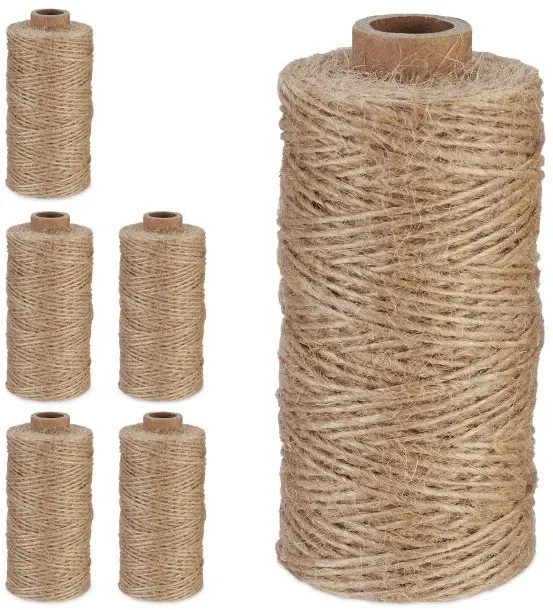 Relaxdays Juteschnur 1 mm x 100 m 6er Set Hellbraun