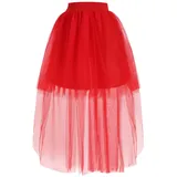 Tüllrock Damen Lang Tüll Röcke Tutu Rock Tütü Petticoat Unterrock Tüllröcke Outfit Karneval Ballett Tütüs Kostüm Erwachsene Prinzessin Fasching 50er Rockabilly Tüllröckchen Party Hochzeit Vintage Rot - Vorderseite Länge 50CM, Zurück Länge 100 CM