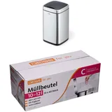 Durable Sensor Abfalleimer NO TOUCH, mit Inneneimer, 12 Liter, silber, 342123 + Müllbeutel DEISS 10-12 Liter, 400 Stück