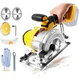 Akku Handkreissäge kompatibel mit Dewalt 18V Akku, Bürstenloser Akku Mini Kreissäge 6200RPM Tauchkreissäge Schnitttiefe 40mm(90o), 25mm(45o), 3 Sägeblättern (125mm)