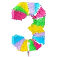 Pinata Zahl 3 pastell bunt 3. Geburtstag Party Spiel Dekoration Deko Kindergeburtstag