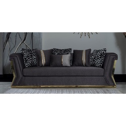 Casa Padrino Luxus Sofa Dunkelgrau / Gold - Elegantes Wohnzimmer Sofa mit dekorativen Kissen - Luxus Wohnzimmer Möbel