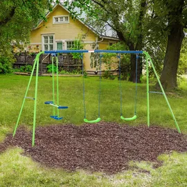 Outsunny Schaukelgestell mit 2 Schaukeln und Wippe Metall Grün