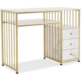 MCombo M MCombo Schminktisch ohne Spiegel Marmor-Weiß Gold, Nageltisch aus Holz Metallgestell, Computertisch Wohnzimmer Mode... - Weiß