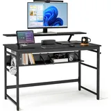 Mondeer Schreibtisch Computertisch mit Monitorständer und 2 Ablagen, Eckschreibtisch Bürotisch Arbeitstisch 120 x 90 cm, Schwarz