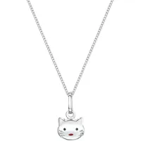 Kette mit Anhänger FIRETTI "Schmuck Geschenk Silber 925 Halsschmuck Halskette Panzerkette Katze", bunt (silberfarben, schwarz, rot), Halsketten, Mädchen, Silber 925 (Sterlingsilber), L: 38 B: 1mm, B:1mm