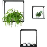 Kapaga - Set 3x Blumenregal - Pflanzenregal aus Metall - Blumenständer - Pflanzenständer - Blumenbank - Standregal für Innen - Wandregal - Blumenregal hängend - Schwarz Blumentopfhalter