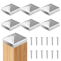 6PCS Pfostenkappe 7x7 cm, Verzinkte Metall Zaunpfosten Kappen Verzinkt Holzpfosten in Pyramiden Form, Abdeckkappen Pfostenkappe Holzpfosten Pfostenabdeckung Zaunkappen für Bodenhülsen mit 24 Schrauben