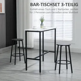 Homcom Bartisch mit Barhocker Set 3-Teilig Stahl Weiß Schwarz