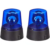 Relaxdays LED Blaulicht, 2er Set, Rundumleuchte mit drehendem Reflektor, Partylicht, Geburtstag, batteriebetrieben, blau, Kunststoff