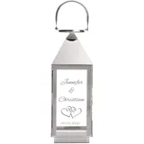 Casa Vivente Laterne aus Edelstahl mit Gravur zur Hochzeit, Personalisiert mit Namen und Datum, Motiv Herzen, Geschenkidee für Paare