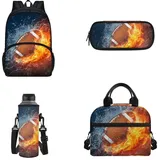 xixirimido 4-teiliges Kinder-Schulrucksack-Set, Lunchbox, Flaschenträger für Jungen und Mädchen, Water Fire Rugby, Einheitsgröße, Lässiger Tagesrucksack