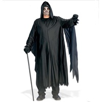 KarnevalsTeufel Sensenmann Kostüm Herren schwarz mit Kapuze Robe Halloween Gewand Kutte Herrenkostüm Reaper Totengräber (M)