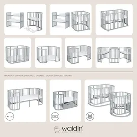 Waldin Babybett OWAL Kinderbett 7in1 mit Matratze, mitwachsendes Kinder-Bett