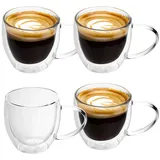 Intirilife 4x Doppelwandiges Thermo Glas Set in 200 - 250ml – Mundgeblasen isoliert für Latte Macchiato, als Teeglas oder Kaffeeglas