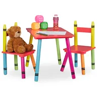 Relaxdays Kindersitzgruppe, Kindertisch mit 2 Stühlen, Mädchen & Jungen, MDF & Holz, Sitzecke fürs Kinderzimmer, bunt