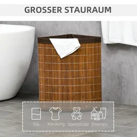 Homcom Wäschekorb 55L Wäschesammler mit Griffen, herausnehmbarer Wäschesack, Eck Wäschetonne Laundry Baskets für Waschküche Badezimmer Schlafzimmer Braun
