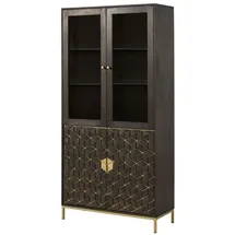 Massivmoebel24 Standvitrine Mango 99 x 40 x 200 cm Grau Geölt