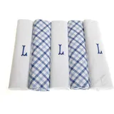 Herren Taschentücher mit Initialen bestickt mit Satin-Bordüre und blauen karierten Handtaschen, verschiedene Buchstaben, 5 Stück Gr. 5 Pack, L - 5 Pack