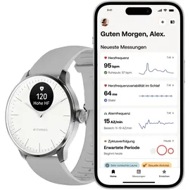 Withings ScanWatch Light 37 mm perlweiß, Sport Fluorelastomer-Armband grau/silber