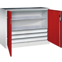 CP-Möbel Werkzeugschrank 8831-5035, aus Metall, 3 Schübe, 2 Böden, grau / rot, 120 x 100 x 50cm