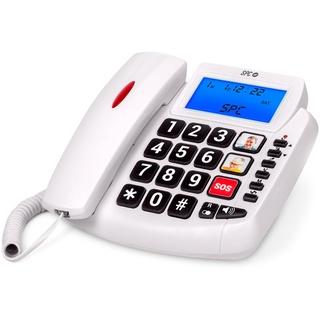 SPC Comfort Volume 2 Festnetztelefon für Senioren, große Tasten, Lautstärkeverstärker, hörgerätekompatibel, 3 Direktspeicher, Anrufer-ID und Lichtsignal – Weiß