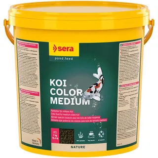 sera Koi Futter Color Medium 21 l (5,55 kg) | Natürliches Koifutter für farbenprächtige Koi 12-25 cm | Optimale Farbausprägung mit Spirulina, Gammarus & Krill | Für Gute Wasserqualität im Teich
