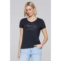Soccx Damen T-Shirt mit V-Ausschnitt und Pailletten-Artwork Deep Sea,