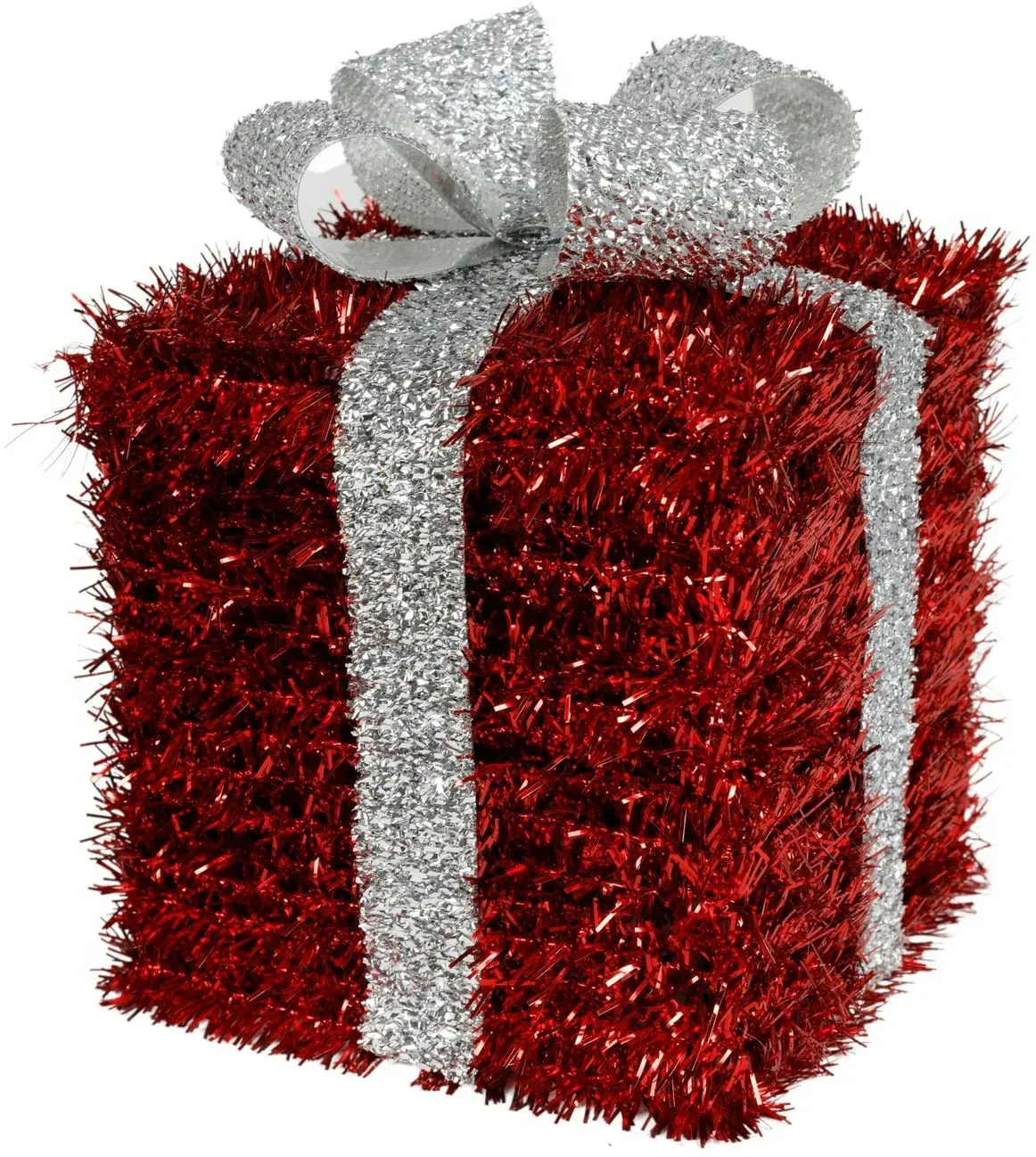 Lametta Weihnachtsgeschenk rot 16cm mit Schleife Weihnachtsdeko Geschenkpäckchen