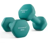 SONGMICS Kurzhantel Hanteln, (2er Set Neopren-Beschichtung, Hantelset, Kurzhanteln, Hexagon), 1KG-2KG-3KG-4KG-5KG Krafttraining, Workout, Fitnesstraining blau|grün 2 x 3 kg