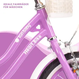 SUN BABY Mädchenfahrrad 14 Zoll Glocke Zusatzräder Schubstange Heart Bike violett