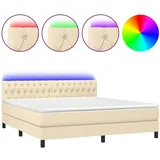 vidaXL Boxspringbett mit Matratze & LED Creme 160x200 cm Stoff