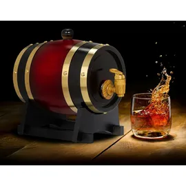 Relaxdays Whiskyfass, 1,25 l, Holz, Schnapsfass mit Bock & Zapfhahn, für Wein, Spirituosen, Deko Holzfass, rot/schwarz