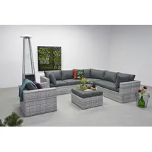 Garden Impressions Polyrattan Ecklounge Menorca inkl. Ecksofa, Sessel, Hocker/tisch und Kissen,grau,