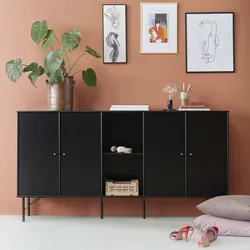 Sideboard HAMMEL FURNITURE "Mistral Kubus", schwarz, B:169,8cm H:89cm T:32,5cm, Spanplatte, Massivholz, Sideboards, mit vier Türen und Metall Füße, Breite: 169,8 cm