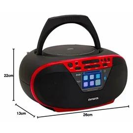 Aiwa BBTU-500DAB/RD DAB+ tragbares CD-Radio mit Farbdisplay, 6,1 cm (2,4 Zoll), Bluetooth 5.0, USB, CD/CDR/RW/MP3, Dab+, Farbe: Rot