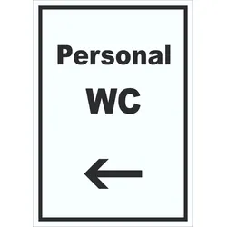 HB-Druck Personal WC Schild mit Text und Richtungspfeil links hochkant A5 (148x210mm)