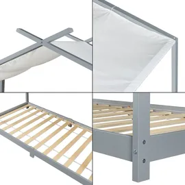 [en.casa] Kinderbett Brome Hausbett 90 x 200 cm Kiefer grau grau