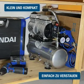 Hyundai Silent Kompressor SAC55751 SET (8 bar, 6L, tragbar, ÖLFREI, 59 dB, 550 W / 0.75 PS)
