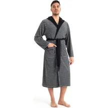 KangaROOS Herrenbademantel Luana, ideal für Sauna & Spa, Hotelbademantel, Morgenmantel, Langform, Leichtfrottier, Kapuze, Gürtel, Streifen - Bademantel für Herren, gestreift, S-4XL grau|schwarz 4XL | 125 cm