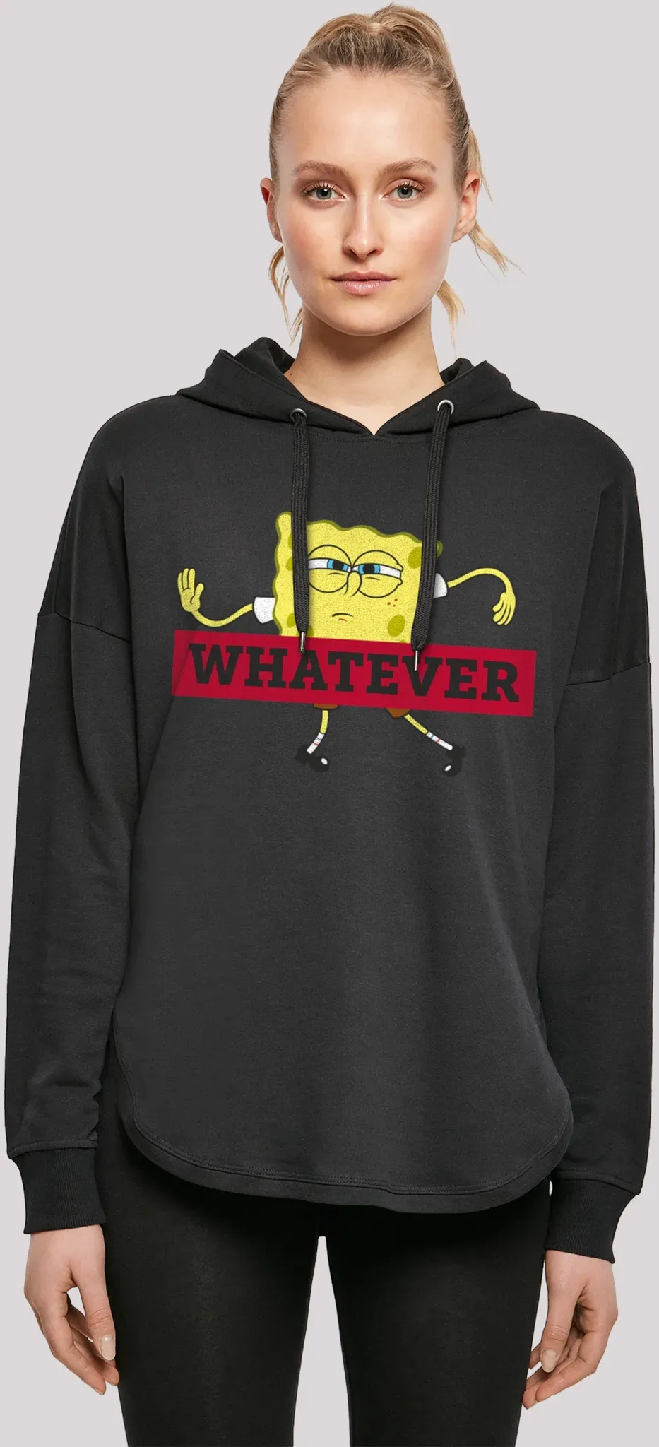 Kapuzenpullover F4NT4STIC "Spongebob Schwammkopf WHATEVER" Gr. L, schwarz Damen Pullover Print